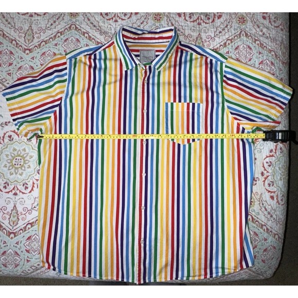 Trinity Collective Mens Multicolor Rainbow Button Down Shirt Stripes XXL Vintish - Picture 2 of 6